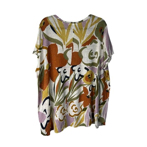 Rachel Zoe Linen Top Size 3X Multicolor Floral Summer Beach Vacation Boho Artsy - Picture 4 of 9